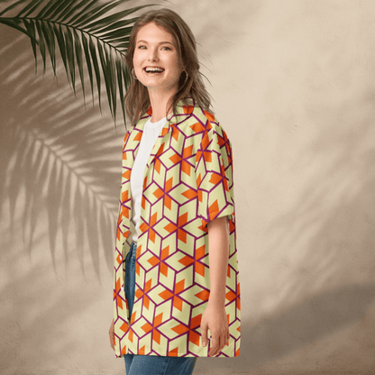 Citrus Pop Button - Up Shirt | Retro Geometric Print | 2XS–6XL