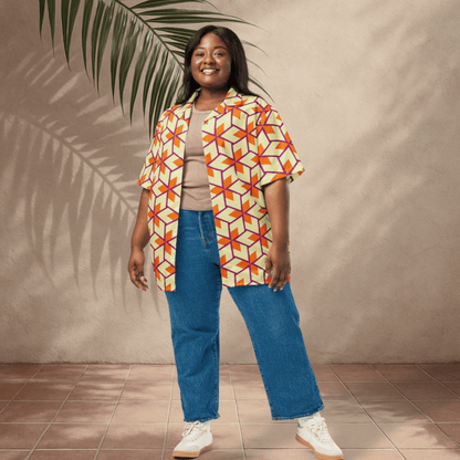Citrus Pop Button - Up Shirt | Retro Geometric Print | 2XS–6XL