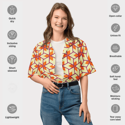 Citrus Pop Button - Up Shirt | Retro Geometric Print | 2XS–6XL