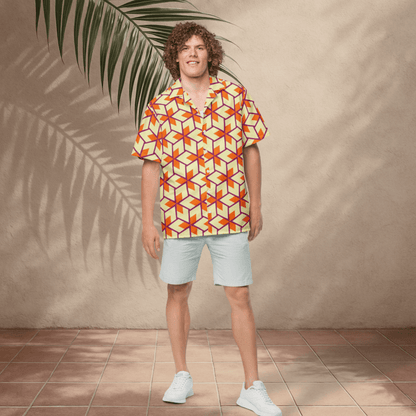 Citrus Pop Button - Up Shirt | Retro Geometric Print | 2XS–6XL