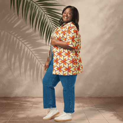Citrus Pop Button - Up Shirt | Retro Geometric Print | 2XS–6XL