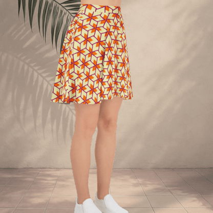 Citrus Pop Geo Skater Skirt | Bold Retro Orange & Magenta Print with Funky '70s Vibes - Skater Skirt