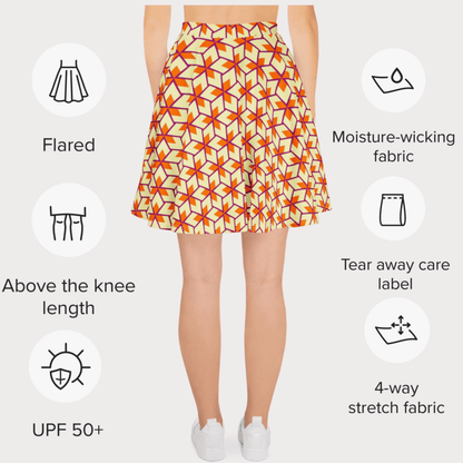 Citrus Pop Geo Skater Skirt | Bold Retro Orange & Magenta Print with Funky '70s Vibes - Skater Skirt