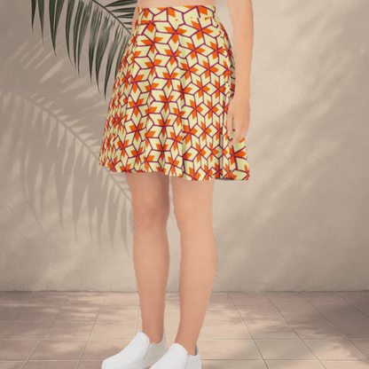 Citrus Pop Geo Skater Skirt | Bold Retro Orange & Magenta Print with Funky '70s Vibes - Skater Skirt