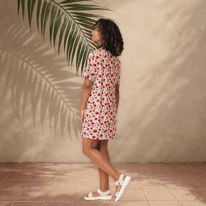 Coquette Cherry Print T-Shirt Dress – Blush Pink Oversized Retro Fruit Dress