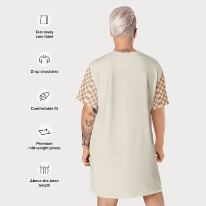 Cottage Queen T-Shirt Dress – Vintage Goose Graphic in Soft Neutrals (2XS–6XL)