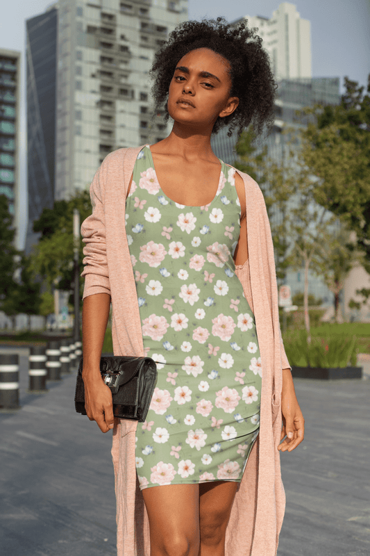 Cottagecore Floral Bodycon Dress | Boho Charm with a Curve - Hugging Fit - Bodycon Dress