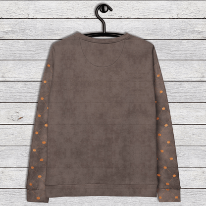 Crewneck Sweatshirt Brown Pumpkin Sleeves 2XS–6XL | Dancing Skeletons Halloween Graphic | Fall Pumpkin Patch Aesthetic