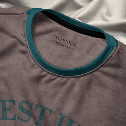 Crewneck Sweatshirt Espresso & Teal Checkered Sleeves 2XS–6XL | Indie Bookish Vibes | “Happiest When Reading” Frog Graphic