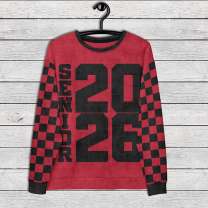Crewneck Sweatshirt “Senior 2026” | Checkered Sleeve School - Color Varsity Crew 2XS–6XL