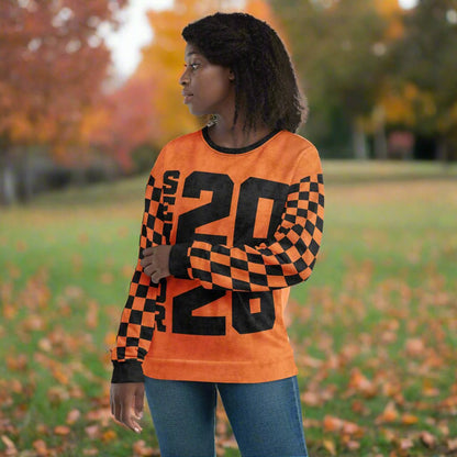 Crewneck Sweatshirt “Senior 2026” | Checkered Sleeve School - Color Varsity Crew 2XS–6XL