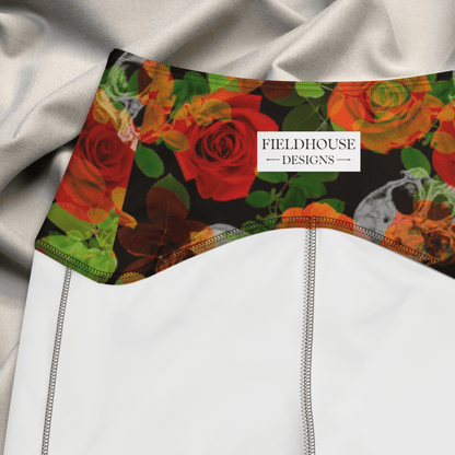 Colorful floral design on a waistband with 'Fieldhouse Designs' label.