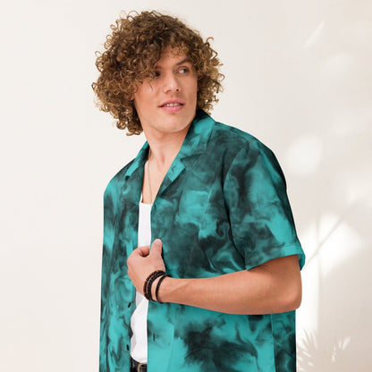 Deep Current Recycled Button - Up Shirt – Teal Smoke Tie - Dye - Button Up Shirt