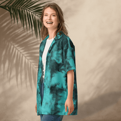 Deep Drift Button - Up Shirt | Teal Smoke Tie - Dye