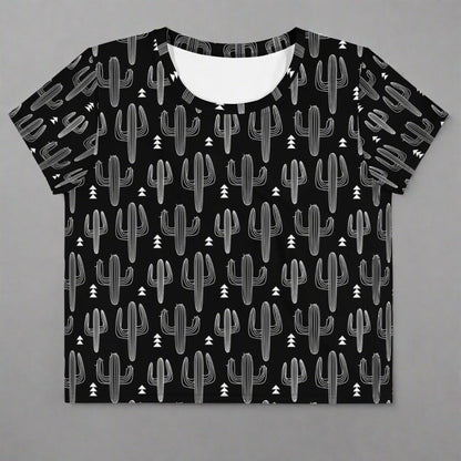 Desert Noir Cropped Tee | Cactus Print Shirt for Desert Dreamers - Crop Tee