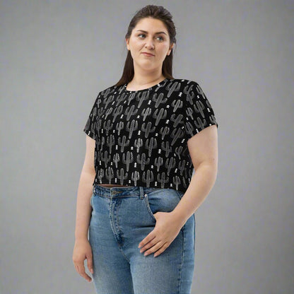 Desert Noir Cropped Tee | Cactus Print Shirt for Desert Dreamers - Crop Tee