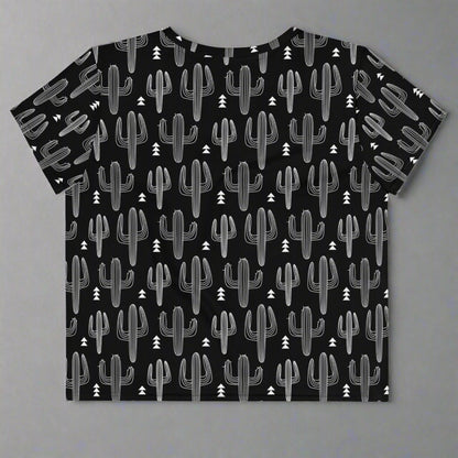 Desert Noir Cropped Tee | Cactus Print Shirt for Desert Dreamers - Crop Tee