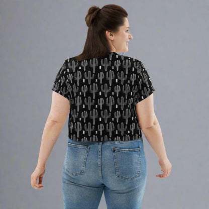 Desert Noir Cropped Tee | Cactus Print Shirt for Desert Dreamers - Crop Tee