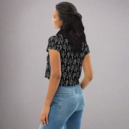 Desert Noir Cropped Tee | Cactus Print Shirt for Desert Dreamers - Crop Tee