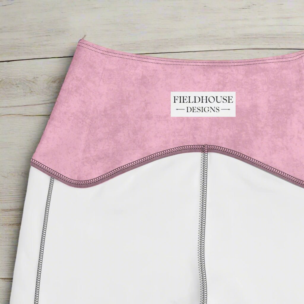 inside waistband of Pink Checkered Print High-Waisted UPF 50+ Pocket Leggings 2XS–6XL