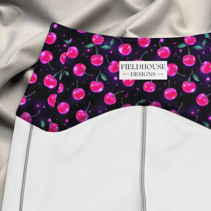 Product with cherry pattern and 'Fieldhouse Designs' label on a textured fabric background
