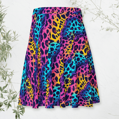 Electric Safari Skater Skirt | Neon Rainbow Leopard Print for Bold 2000s Style