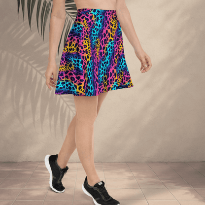 Electric Safari Skater Skirt | Neon Rainbow Leopard Print for Bold 2000s Style