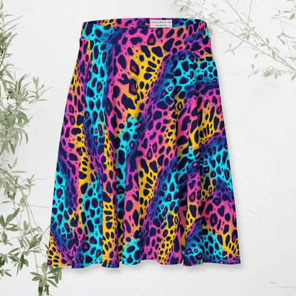 Electric Safari Skater Skirt | Neon Rainbow Leopard Print for Bold 2000s Style