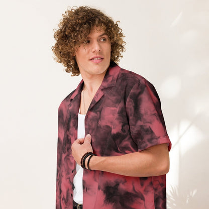 Ember Smoke Recycled Button - Up Shirt – Moody Red Tie - Dye - Button Up Shirt