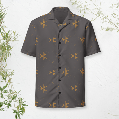 Emberpoint Button - Up Shirt – Charcoal with Golden Tribal Arrows