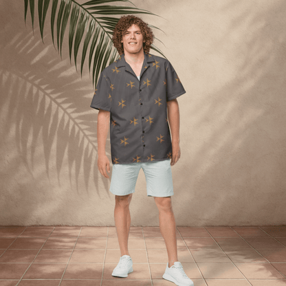 Emberpoint Button - Up Shirt – Charcoal with Golden Tribal Arrows
