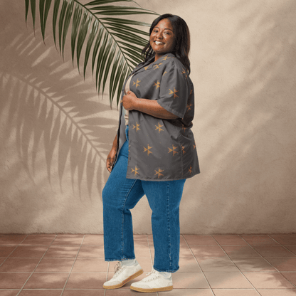 Emberpoint Button - Up Shirt – Charcoal with Golden Tribal Arrows