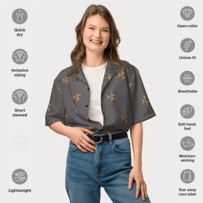 Emberpoint Button - Up Shirt – Charcoal with Golden Tribal Arrows
