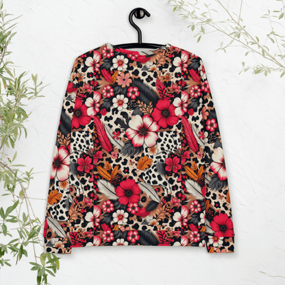 Floral Leopard Print Sweatshirt – Bold Boho Jungle Vibes | All - Over Print Crew