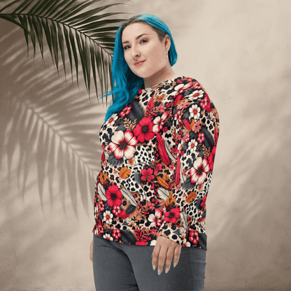 Floral Leopard Print Sweatshirt – Bold Boho Jungle Vibes | All - Over Print Crew