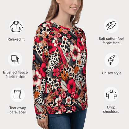 Floral Leopard Print Sweatshirt – Bold Boho Jungle Vibes | All - Over Print Crew