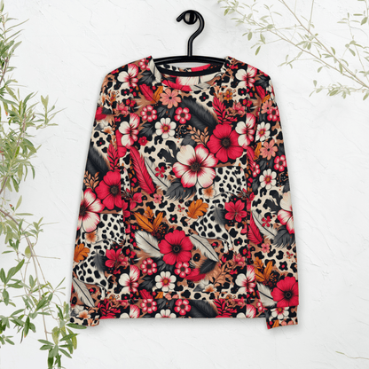 Floral Leopard Print Sweatshirt – Bold Boho Jungle Vibes | All - Over Print Crew