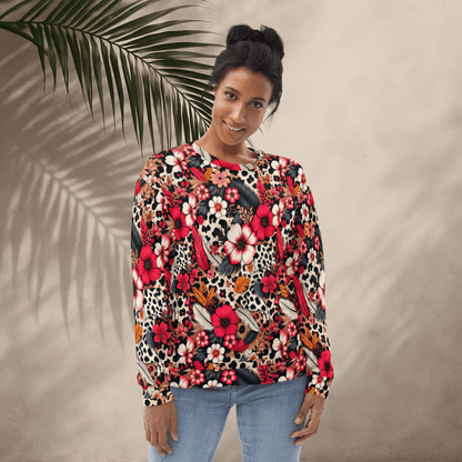 Floral Leopard Print Sweatshirt – Bold Boho Jungle Vibes | All - Over Print Crew