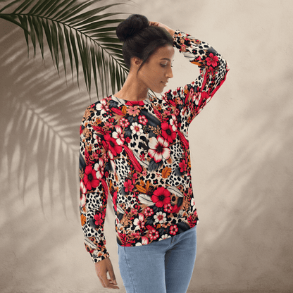 Floral Leopard Print Sweatshirt – Bold Boho Jungle Vibes | All - Over Print Crew