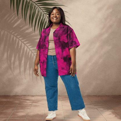 Fuchsia Flame Button - Up Shirt | Hot Pink Tie - Dye