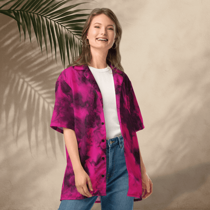 Fuchsia Flame Button - Up Shirt | Hot Pink Tie - Dye