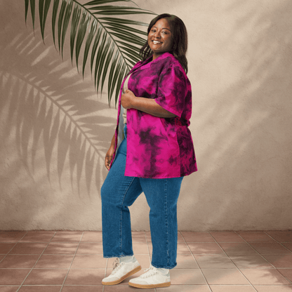 Fuchsia Flame Button - Up Shirt | Hot Pink Tie - Dye