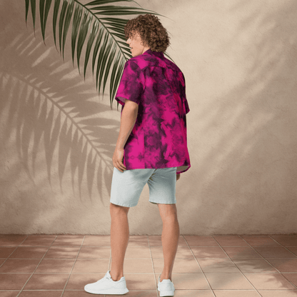 Fuchsia Flame Button - Up Shirt | Hot Pink Tie - Dye
