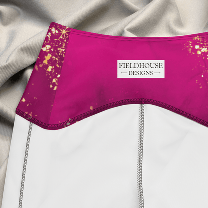 Close-up of a waistband with gold accents featuring 'Fieldhouse Designs' branding.