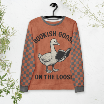 Funny Crewneck Sweatshirt Terracotta Gray Checkered Print - 2XS - 6XL - Fall Bookish Aesthetic
