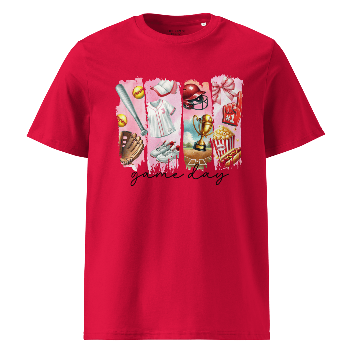 Red t-shirt with 'game day' graphic 