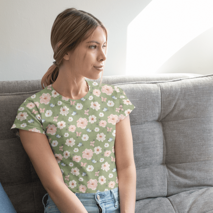 Garden Daydream Tee | Sage Green Cottagecore Floral Boho Shirt for Women - T-Shirt