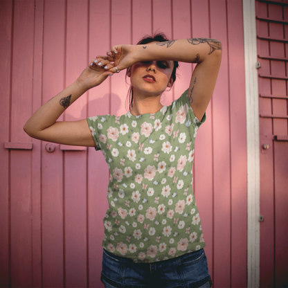 Garden Daydream Tee | Sage Green Cottagecore Floral Boho Shirt for Women - T-Shirt