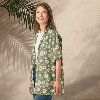 Garden Stroll Button - Up Shirt – Sage Green Floral &amp; Butterfly Print