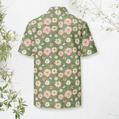 Garden Stroll Button - Up Shirt – Sage Green Floral &amp; Butterfly Print